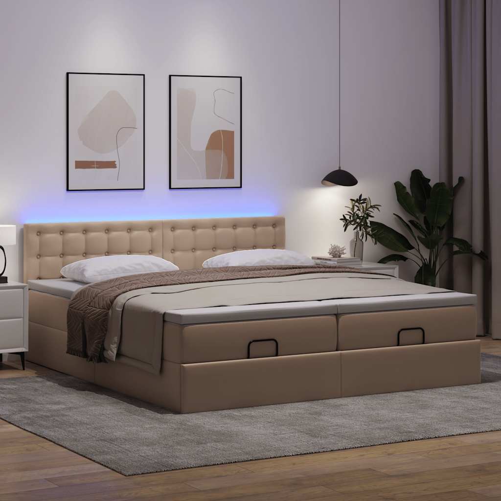 Cadre de lit ottoman et matelas cappuccino 180x200cm similicuir