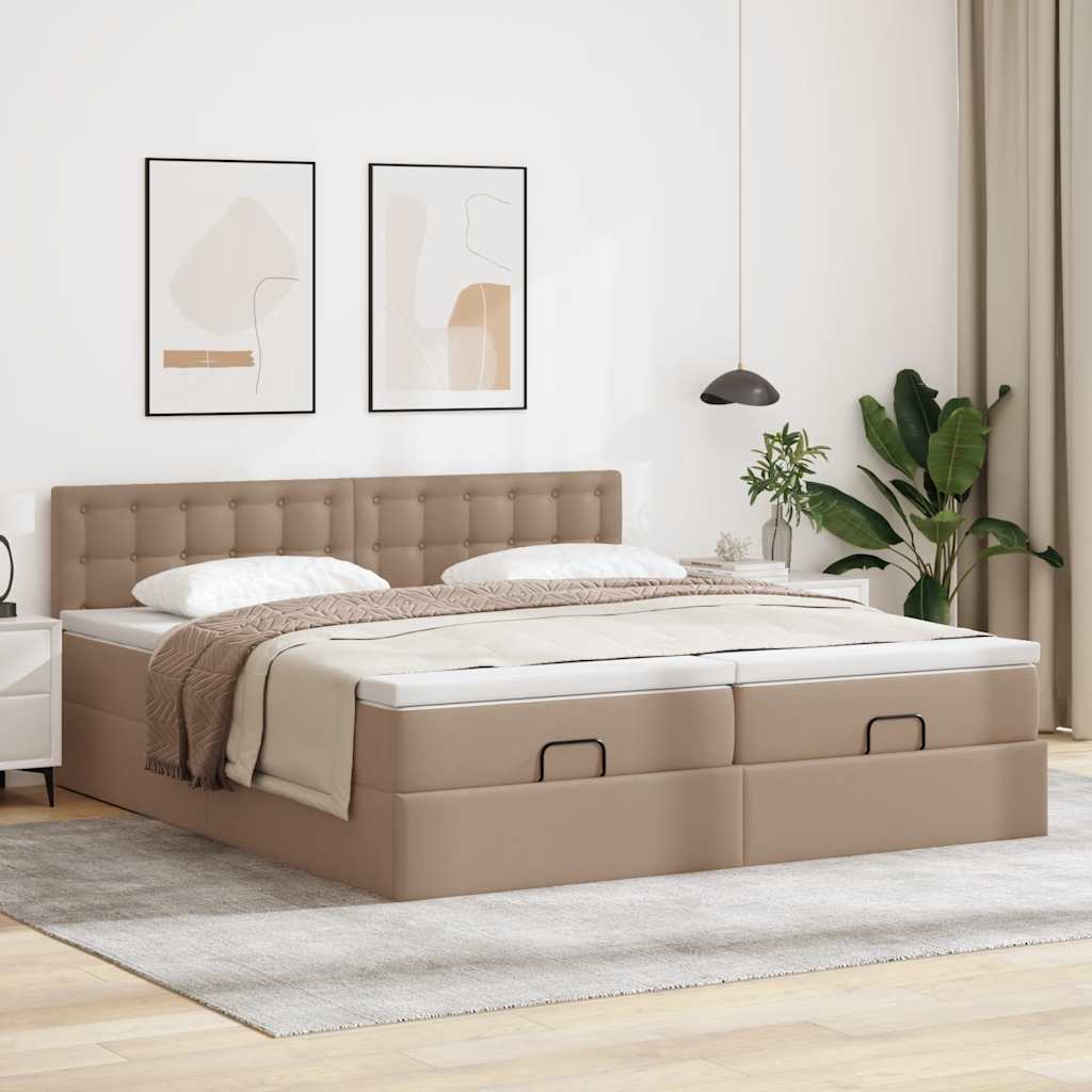 Cadre de lit ottoman et matelas cappuccino 180x200cm similicuir