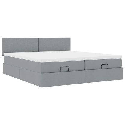 Cadre de lit ottoman et matelas gris clair 180x200cm tissu