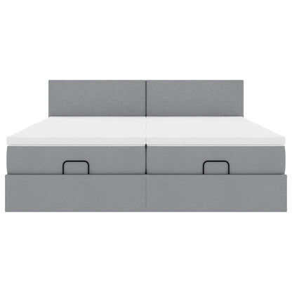 Cadre de lit ottoman et matelas gris clair 180x200cm tissu