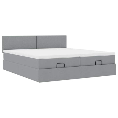 Cadre de lit ottoman et matelas gris clair 180x200cm tissu