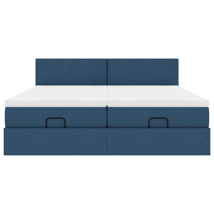 Cadre de lit ottoman avec matelas bleu 180x200 cm tissu