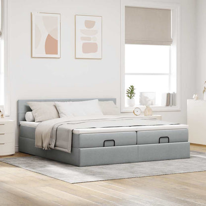 Cadre de lit ottoman et matelas gris clair 180x200cm tissu