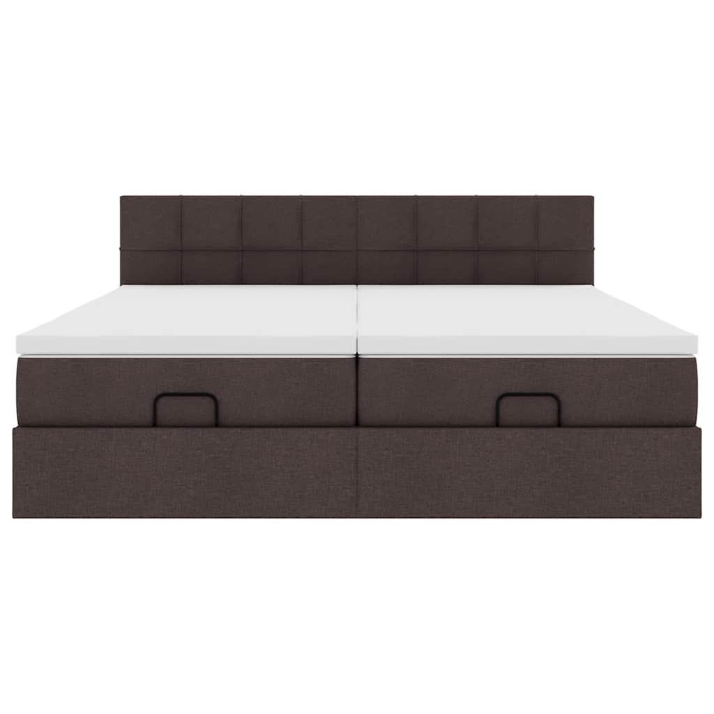 Cadre de lit ottoman avec matelas marron foncé 180x200 cm tissu