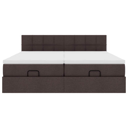 Cadre de lit ottoman avec matelas marron foncé 180x200 cm tissu