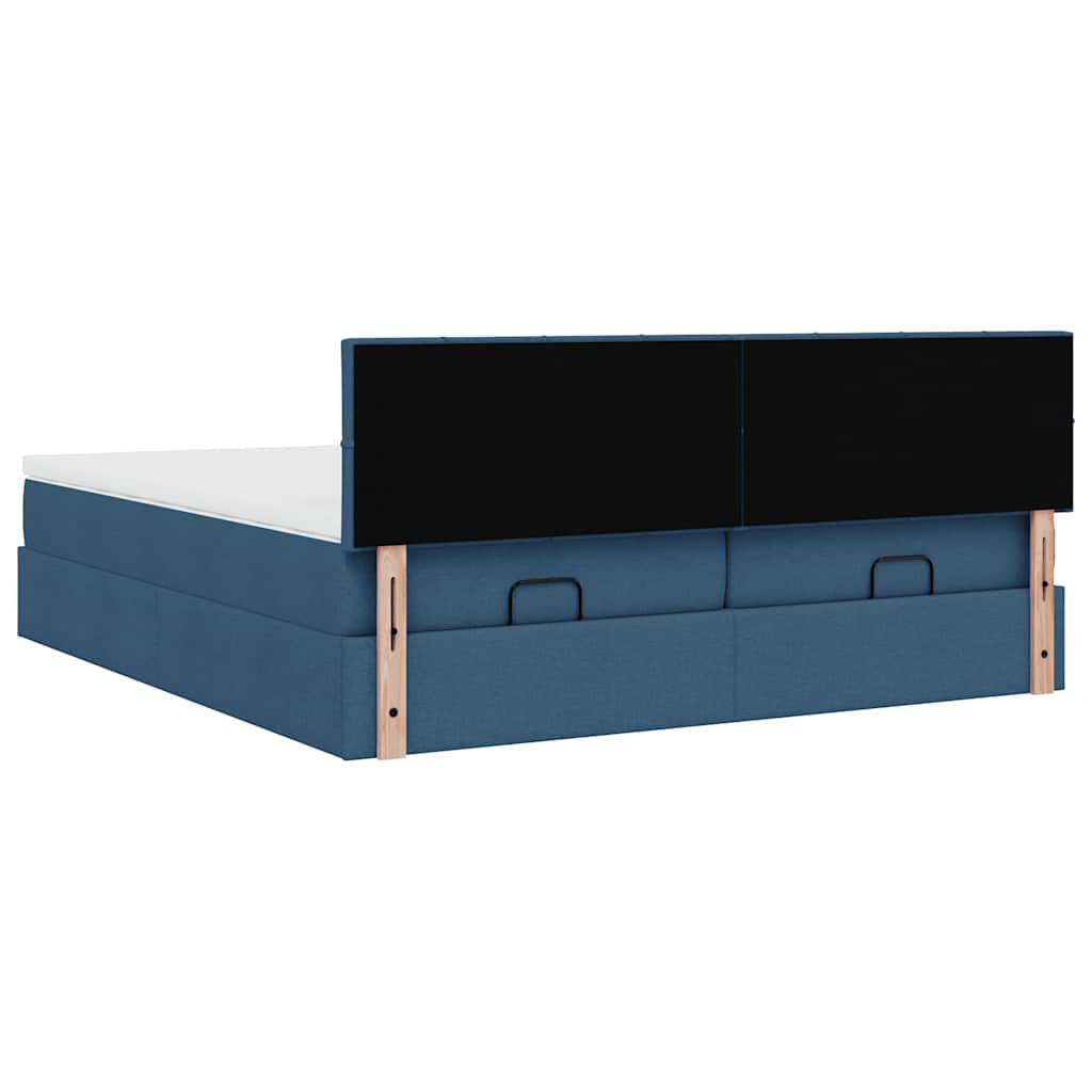 Cadre de lit ottoman avec matelas bleu 180x200 cm tissu