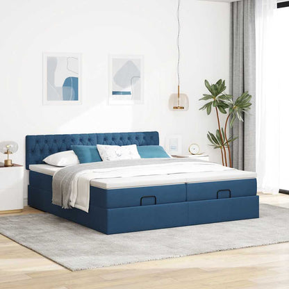 Cadre de lit ottoman avec matelas bleu 180x200 cm tissu