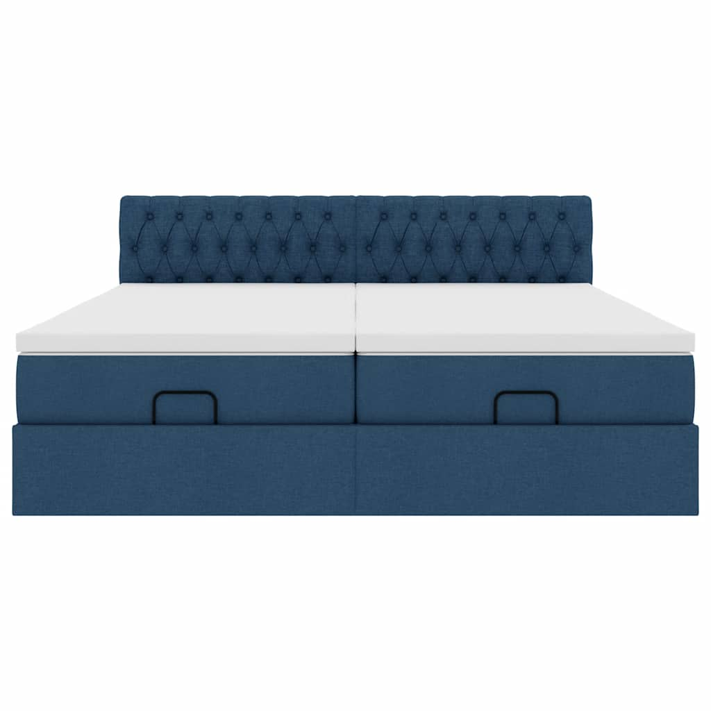 Cadre de lit ottoman avec matelas bleu 180x200 cm tissu