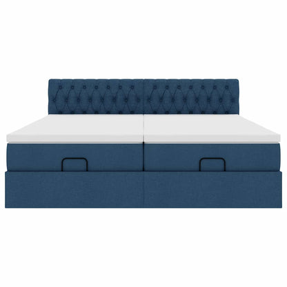 Cadre de lit ottoman avec matelas bleu 180x200 cm tissu