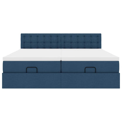 Cadre de lit ottoman avec matelas bleu 180x200 cm tissu