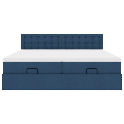 Cadre de lit ottoman avec matelas bleu 180x200 cm tissu