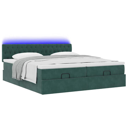 Cadre de lit ottoman avec matelas vert foncé 180x200cm velours