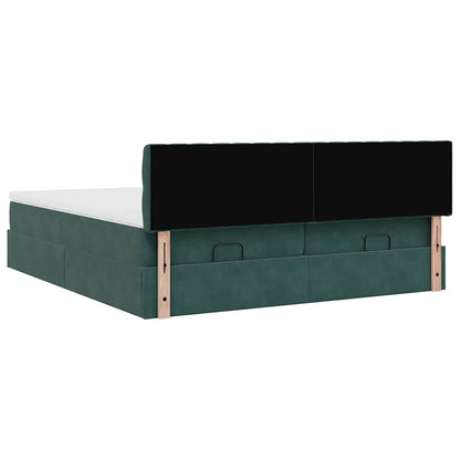 Cadre de lit ottoman avec matelas vert foncé 180x200cm velours