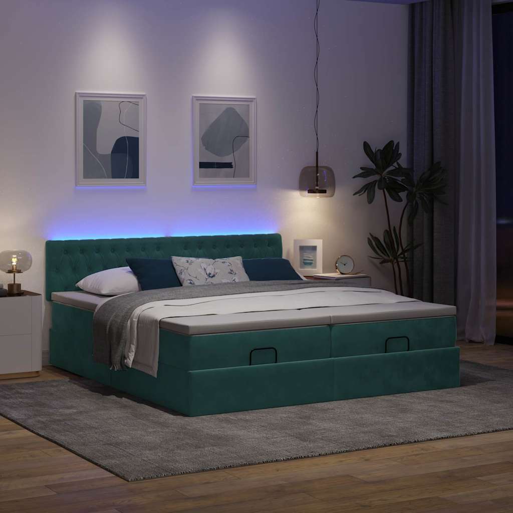 Cadre de lit ottoman avec matelas vert foncé 180x200cm velours