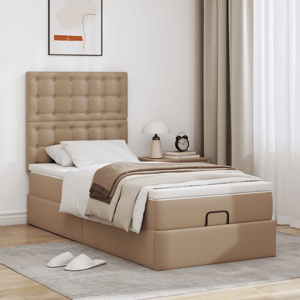 Lit ottoman et matelas cappuccino 90x200 cm similicuir