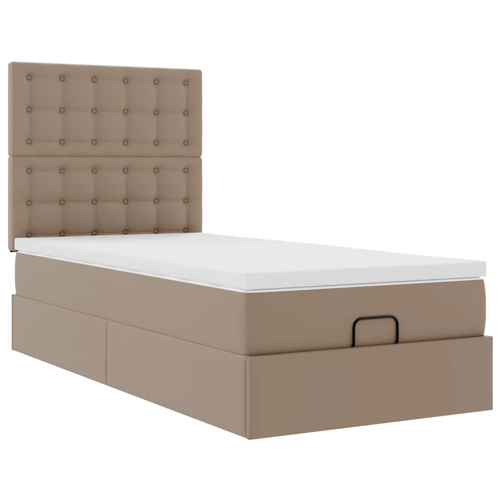 Lit ottoman et matelas cappuccino 90x200 cm similicuir