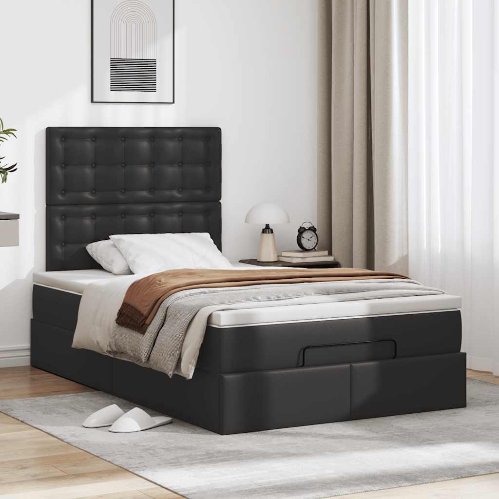 Cadre de lit ottoman avec matelas noir 120x190 cm similicuir