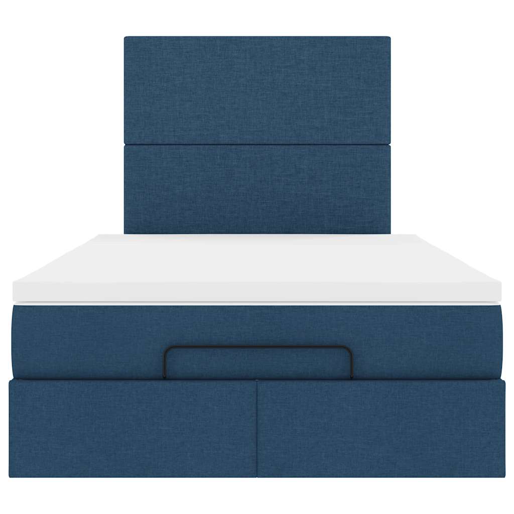 Cadre de lit ottoman avec matelas bleu 120x190 cm tissu