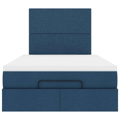 Cadre de lit ottoman avec matelas bleu 120x190 cm tissu