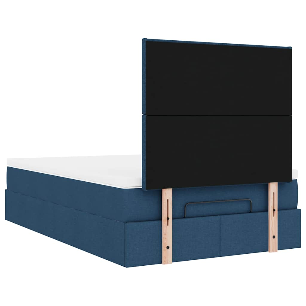 Cadre de lit ottoman avec matelas bleu 120x190 cm tissu