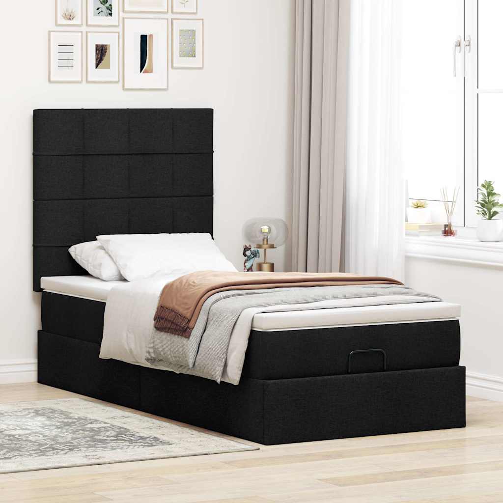 Cadre de lit ottoman avec matelas noir 80x200 cm tissu