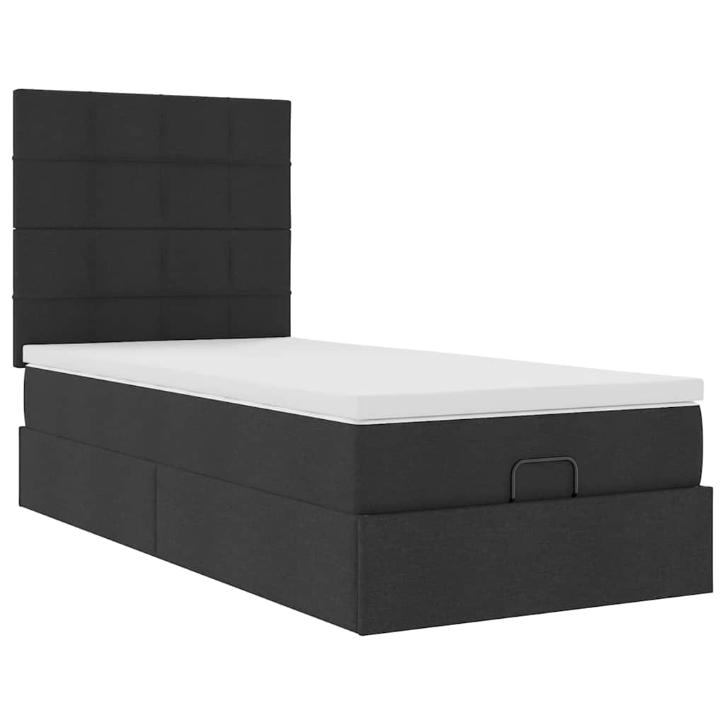 Cadre de lit ottoman avec matelas noir 80x200 cm tissu