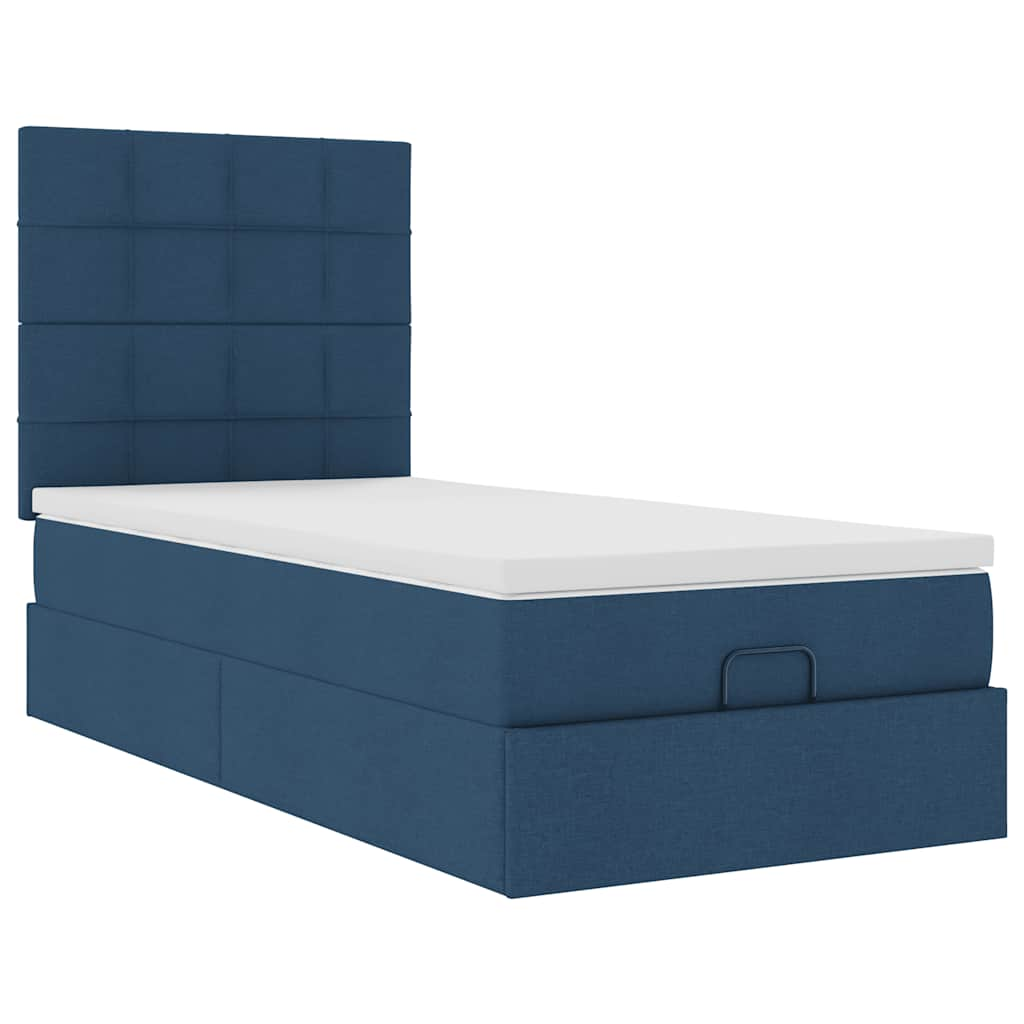 Lit ottoman avec matelas bleu 90x200 cm tissu