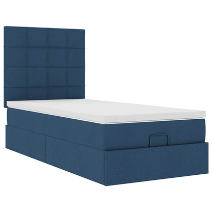 Lit ottoman avec matelas bleu 90x200 cm tissu