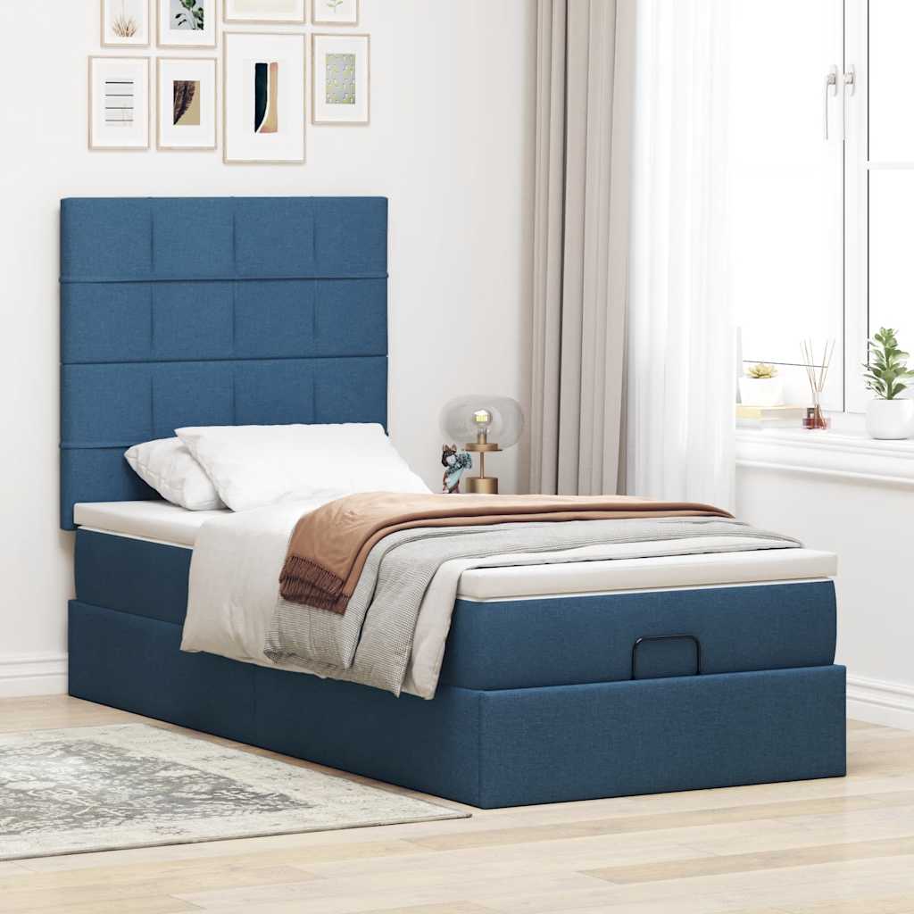 Lit ottoman avec matelas bleu 90x200 cm tissu