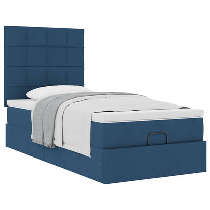 Lit ottoman avec matelas bleu 90x200 cm tissu