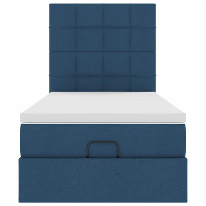 Lit ottoman avec matelas bleu 90x200 cm tissu