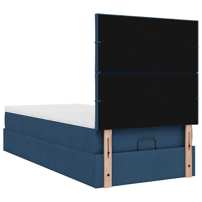 Lit ottoman avec matelas bleu 90x200 cm tissu