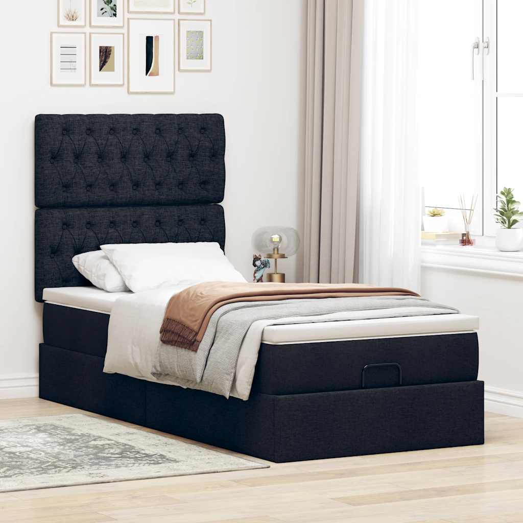 Cadre de lit ottoman avec matelas noir 80x200 cm tissu