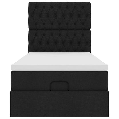 Cadre de lit ottoman avec matelas noir 80x200 cm tissu