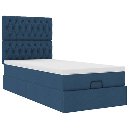 Lit ottoman avec matelas bleu 90x200 cm tissu