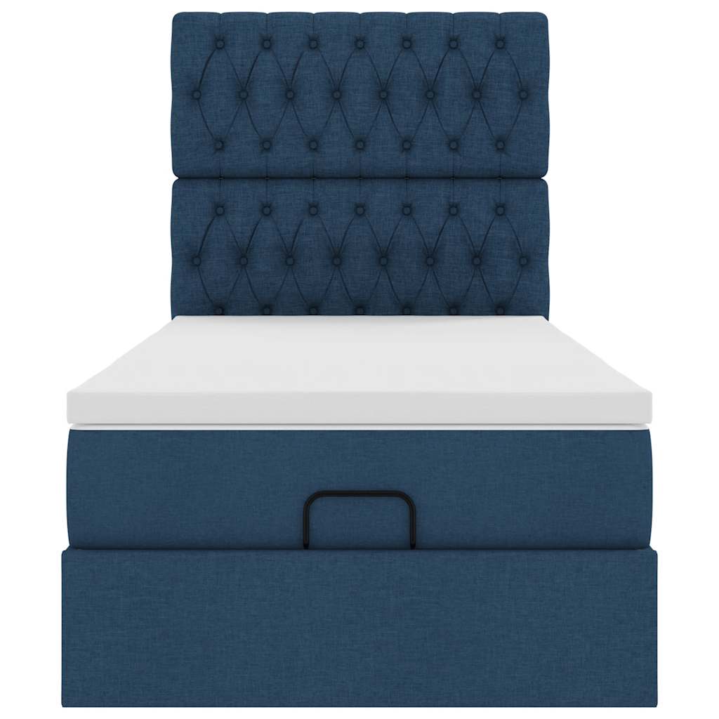 Lit ottoman avec matelas bleu 90x200 cm tissu