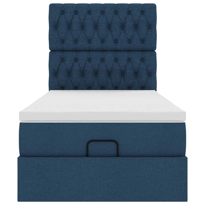 Lit ottoman avec matelas bleu 90x200 cm tissu