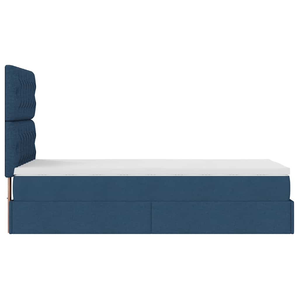 Lit ottoman avec matelas bleu 90x200 cm tissu