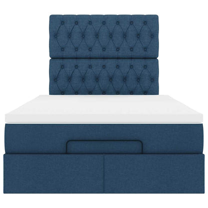 Cadre de lit ottoman avec matelas bleu 120x190 cm tissu