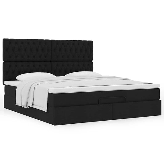 Cadre de lit ottoman avec matelas noir 180x200 cm tissu