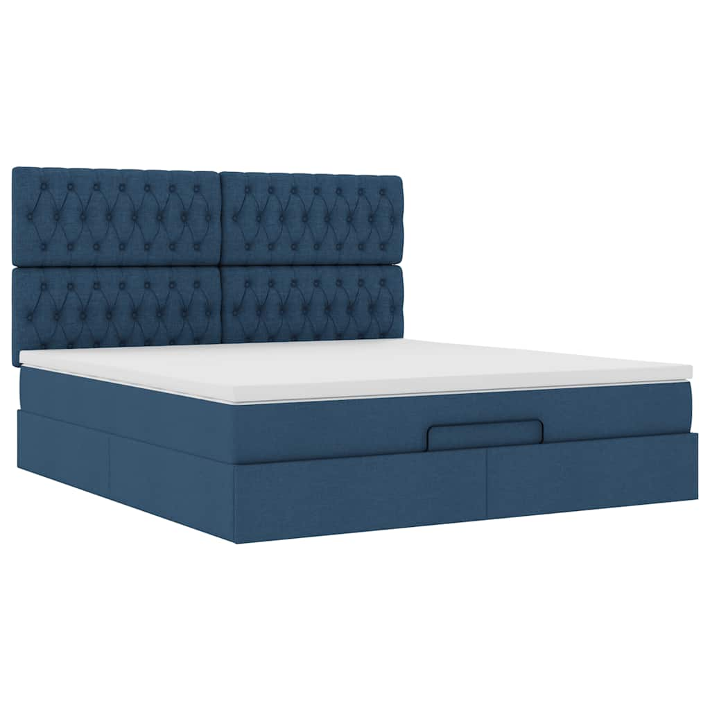 Cadre de lit ottoman avec matelas bleu 180x200 cm tissu