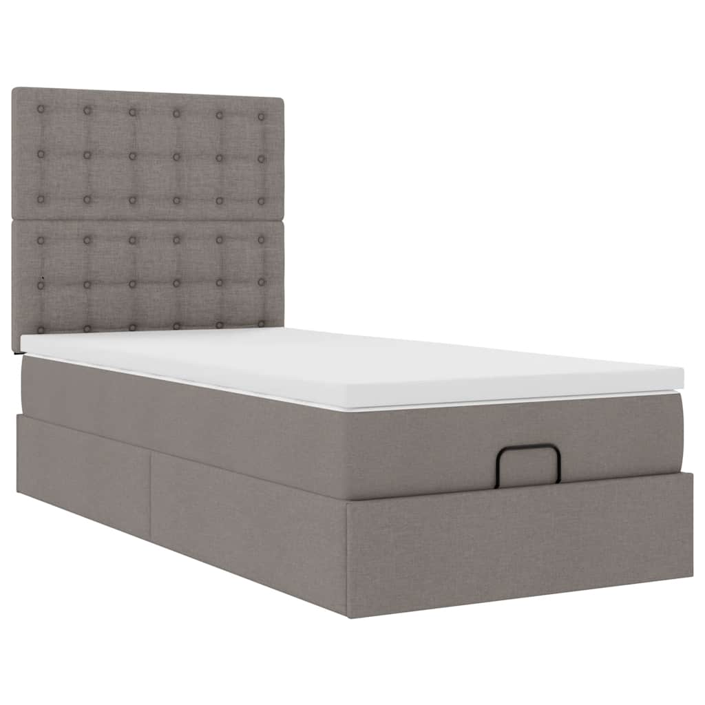 Lit ottoman avec matelas taupe 90x200 cm tissu