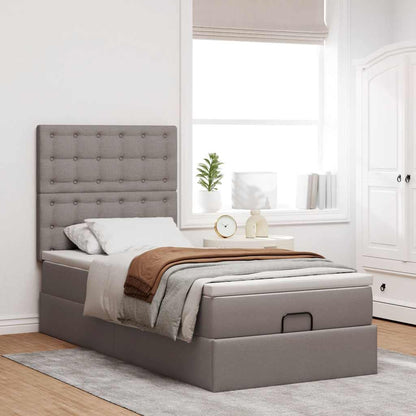 Lit ottoman avec matelas taupe 90x200 cm tissu