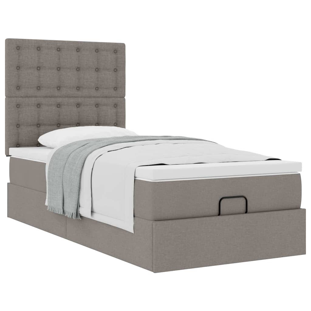 Lit ottoman avec matelas taupe 90x200 cm tissu