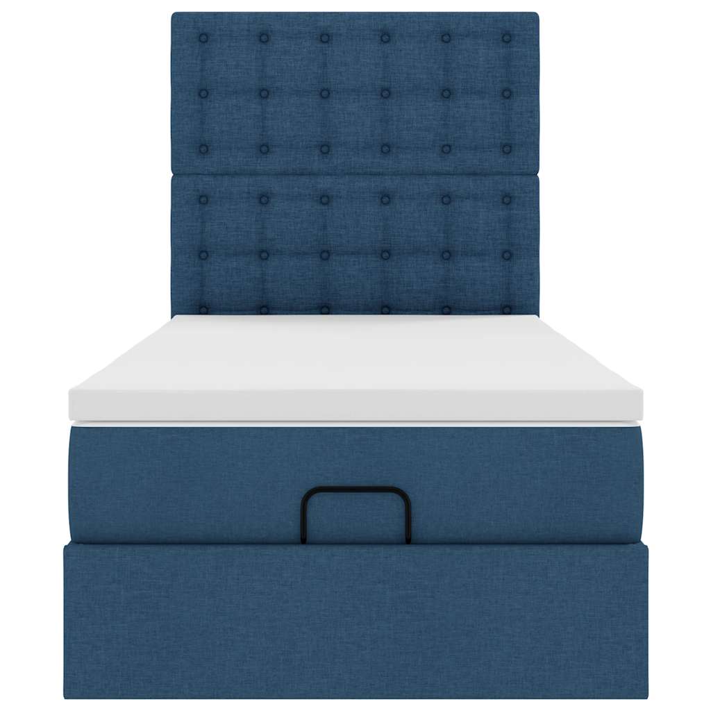 Cadre de lit ottoman avec matelas bleu 90x200 cm tissu