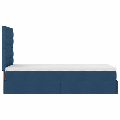 Cadre de lit ottoman avec matelas bleu 90x200 cm tissu