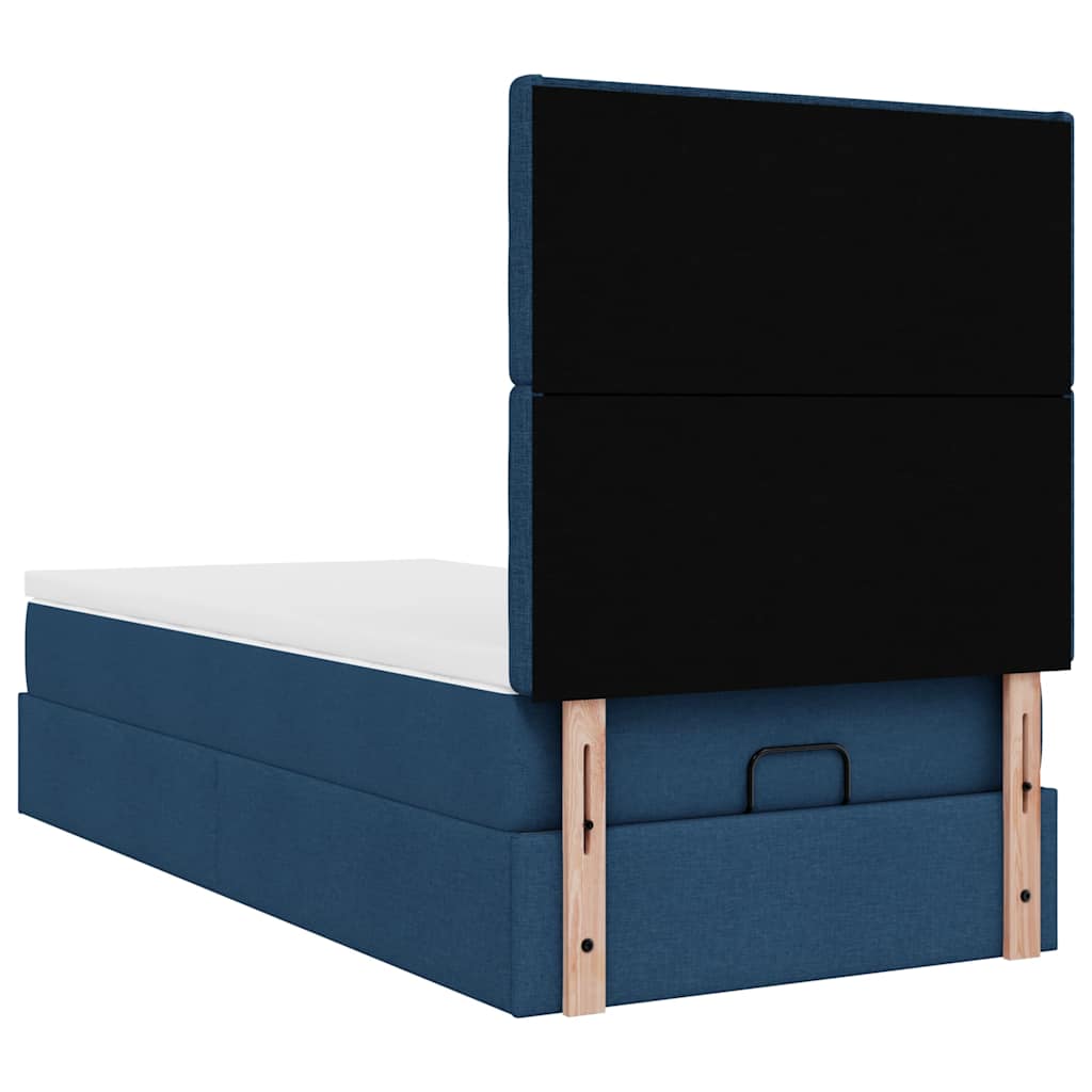 Cadre de lit ottoman avec matelas bleu 90x200 cm tissu