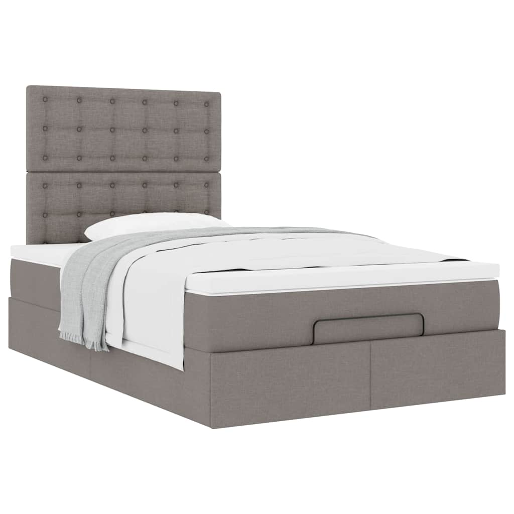 Cadre de lit ottoman avec matelas taupe 120x190 cm tissu