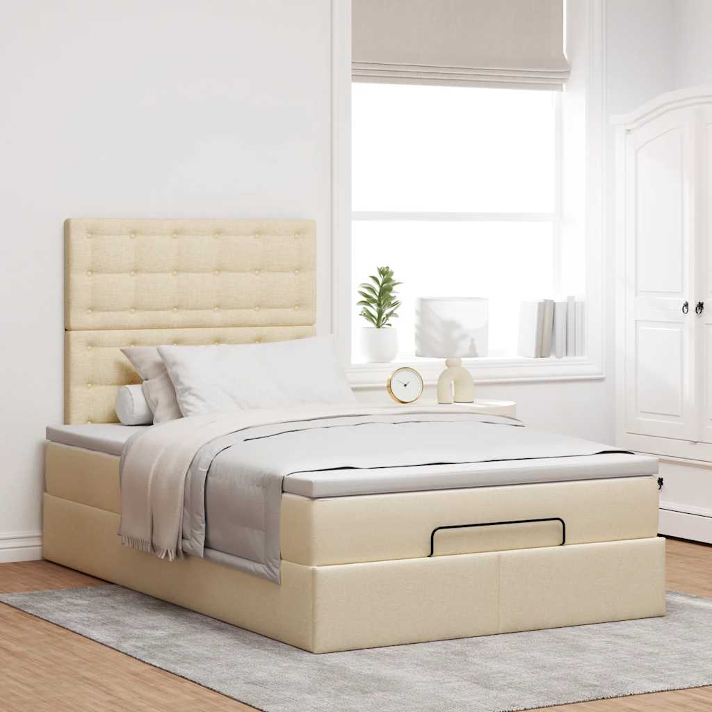 Cadre de lit ottoman avec matelas crème 120x190 cm tissu