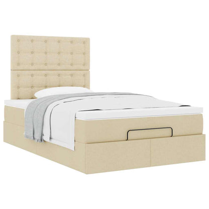 Cadre de lit ottoman avec matelas crème 120x190 cm tissu